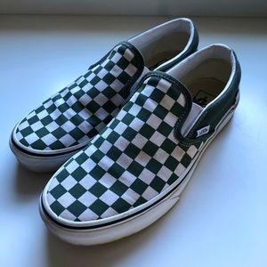 💚Green Checkered Slip On Vans, 10